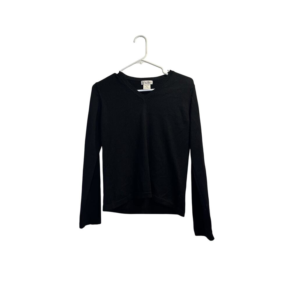 Línea Donna Womens S Black 100% Merino Wool V Neck Sweater Long Sleeve Italy